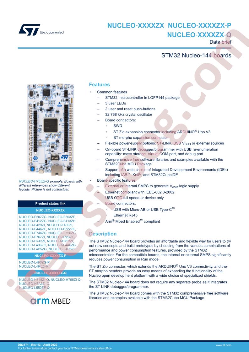 STM32 Nucleo-144 Data Brief