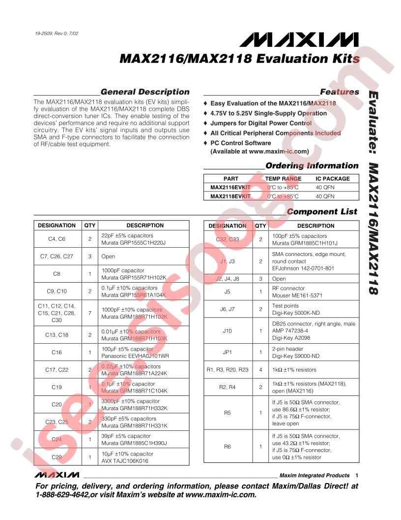 MAX2116/18 Eval Kits