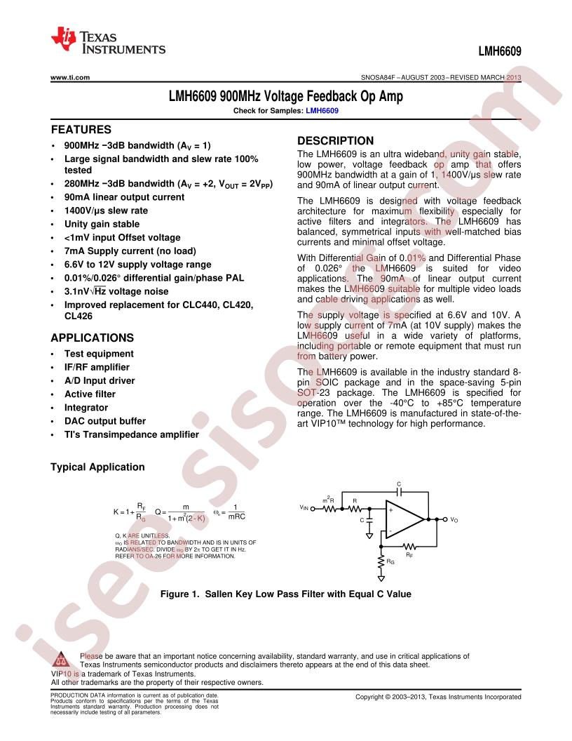 LMH6609 Datasheet