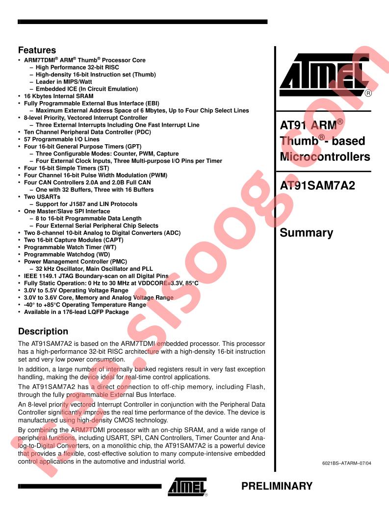 AT91SAM7A2 Summary