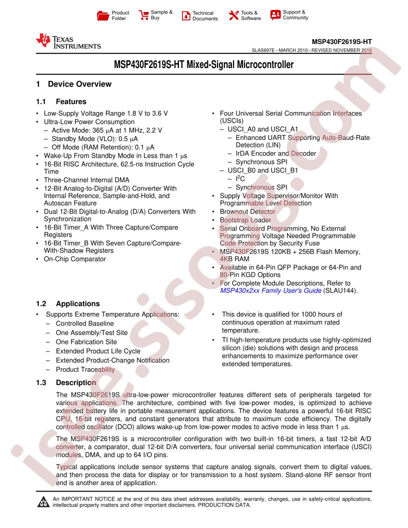 MSP430F2619S-HT Datasheet