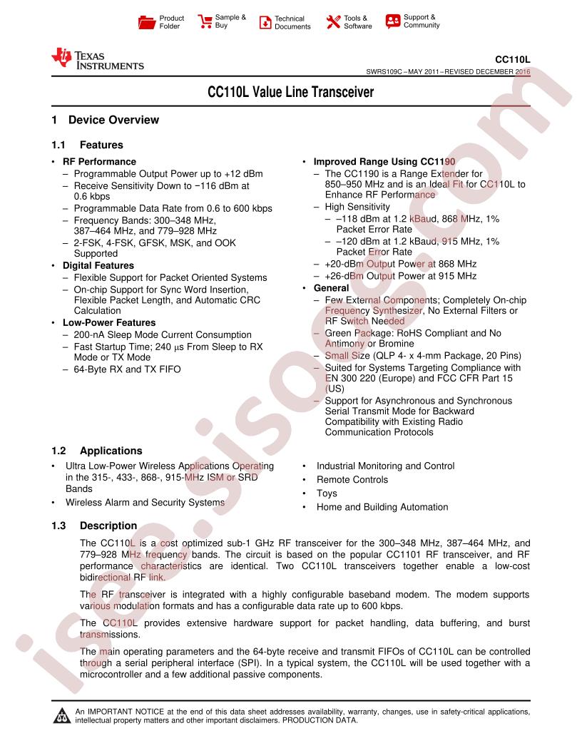 CC110L Datasheet