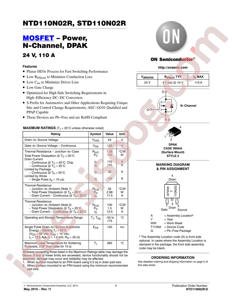 NTD110N02R, STD110N02R