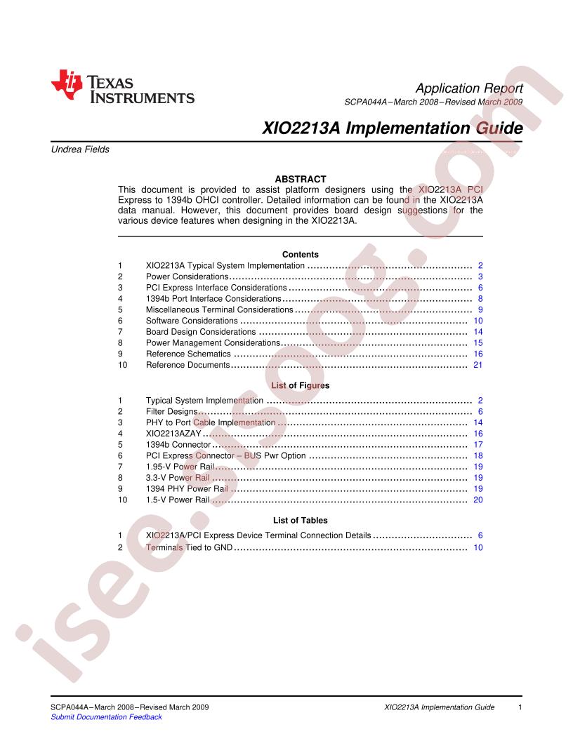 XIO2213A Implementation Guide