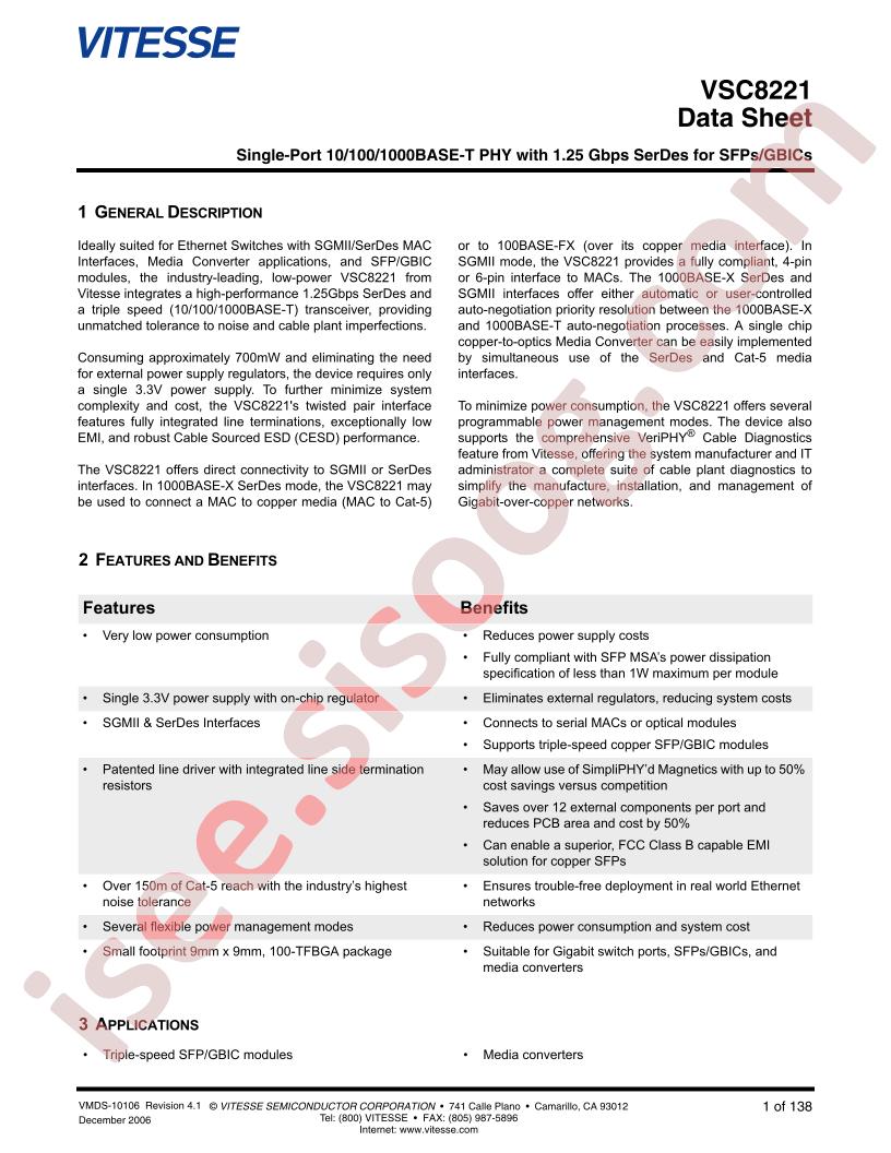 VSC8221 Datasheet