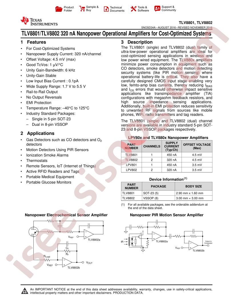 TLV8801, TLV8802 Datasheet