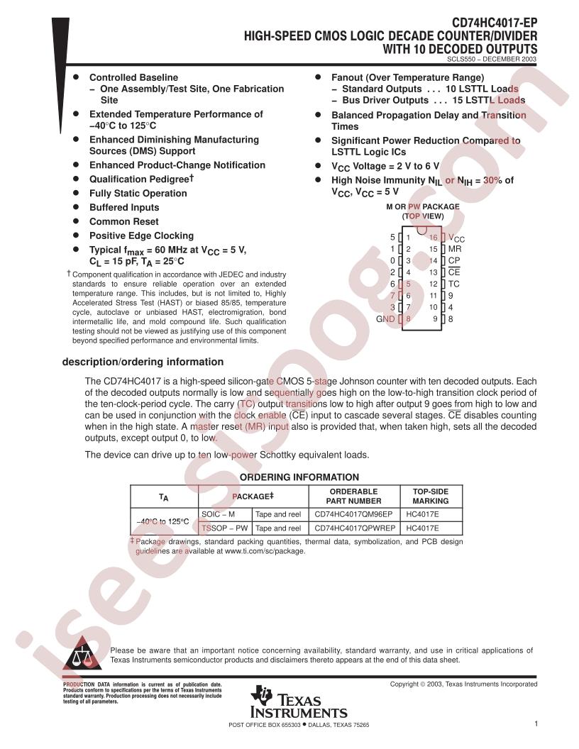 CD74HC4017-EP