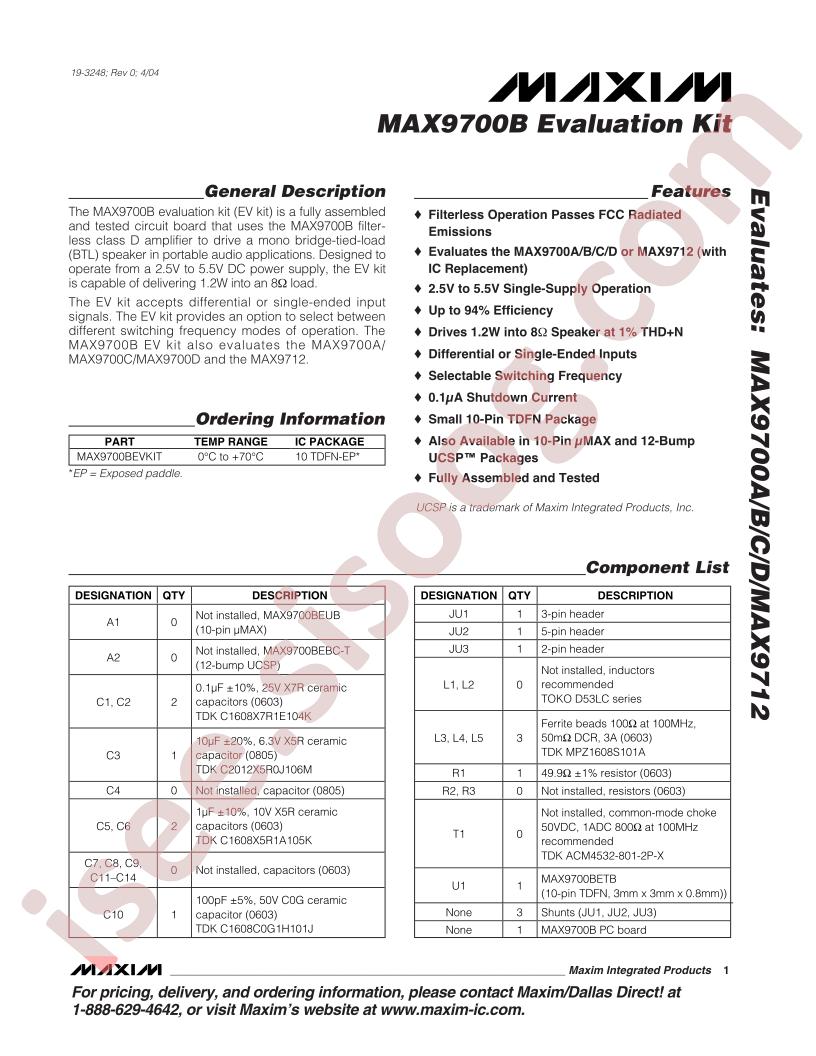 MAX9700B Eval Kit