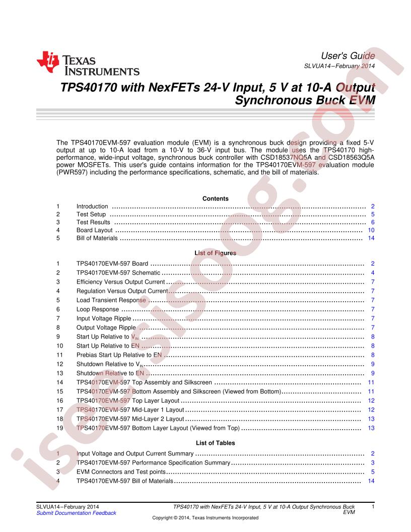 TPS40170EVM-597 User Guide