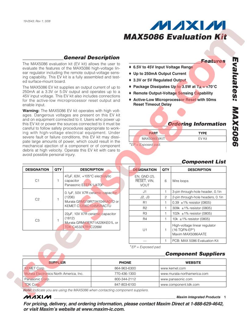 MAX5086 Evaluation Kit