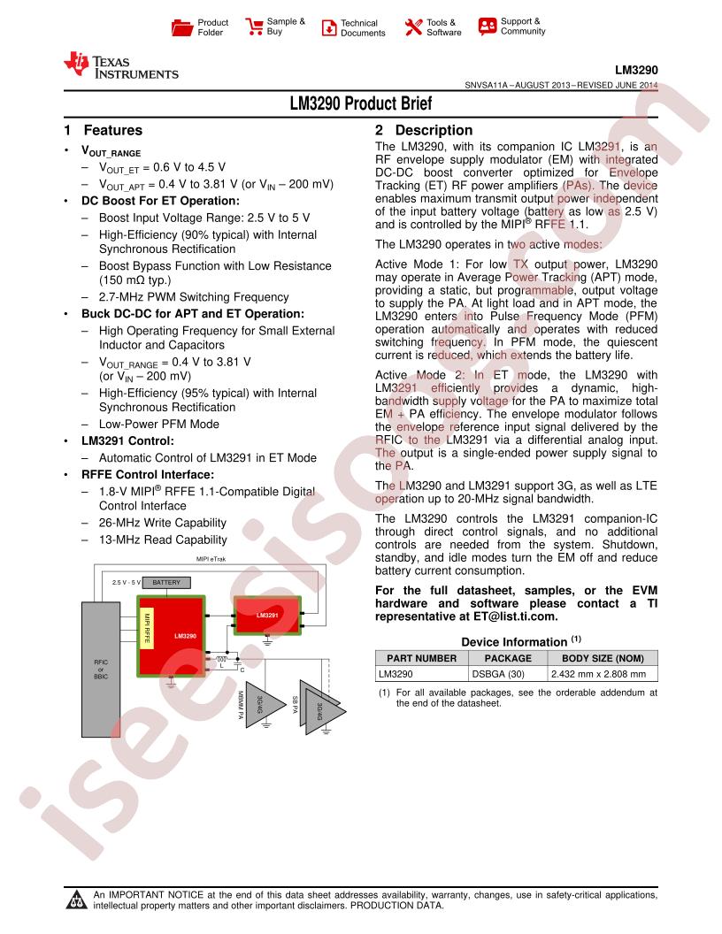 LM3290 Product Brief