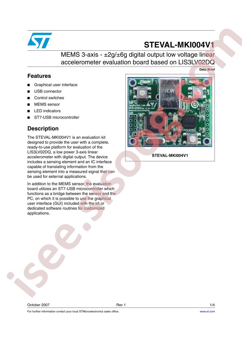 STEVAL-MKI004V1 Data Brief