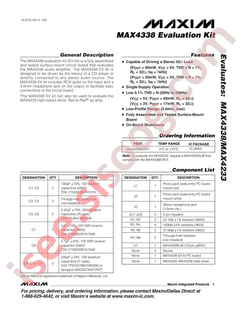 MAX4338 Eval Kit