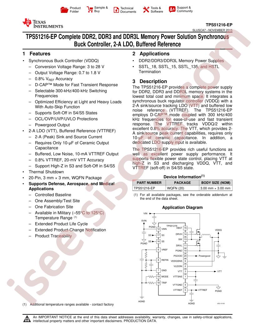 TPS51216-EP Datasheet