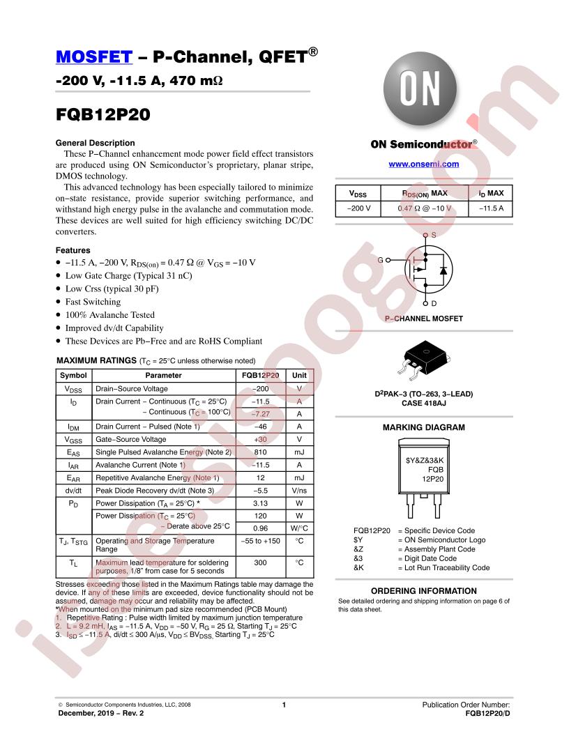 FQB12P20, FQI12P20