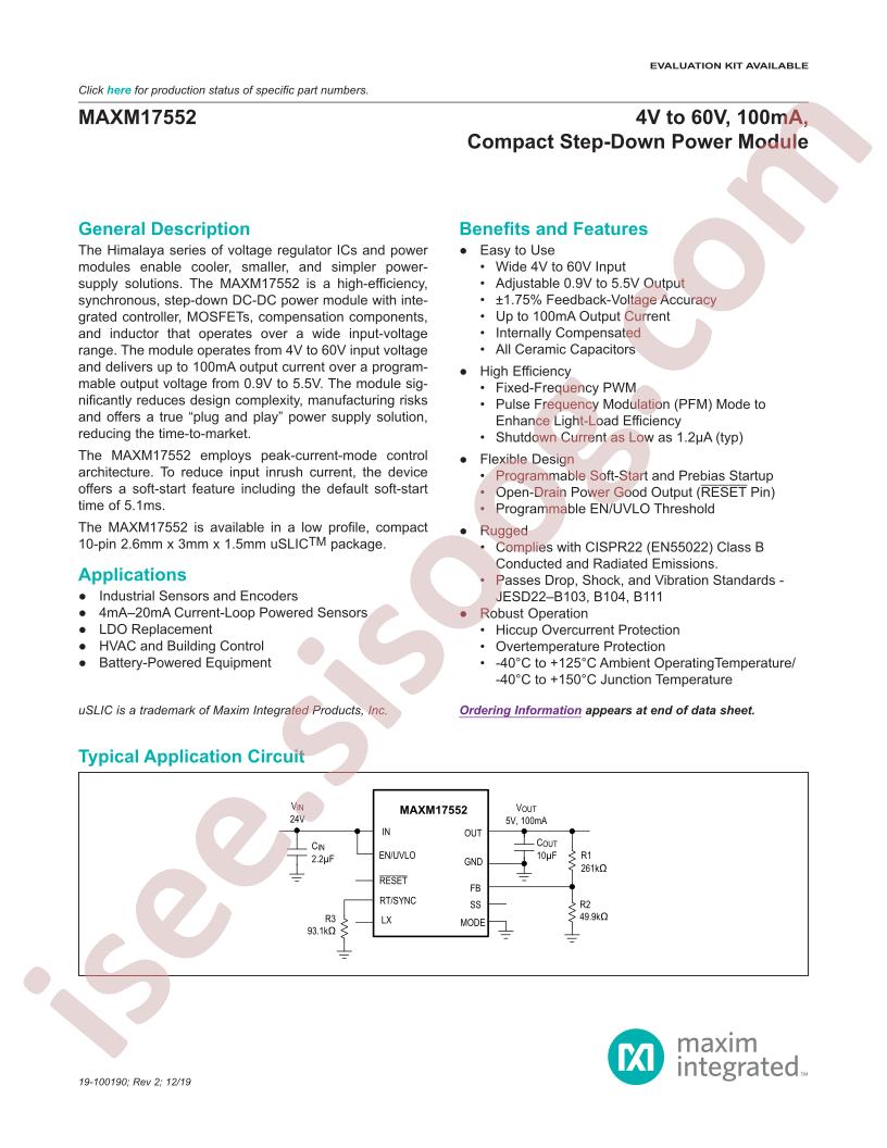 MAXM17552 Datasheet