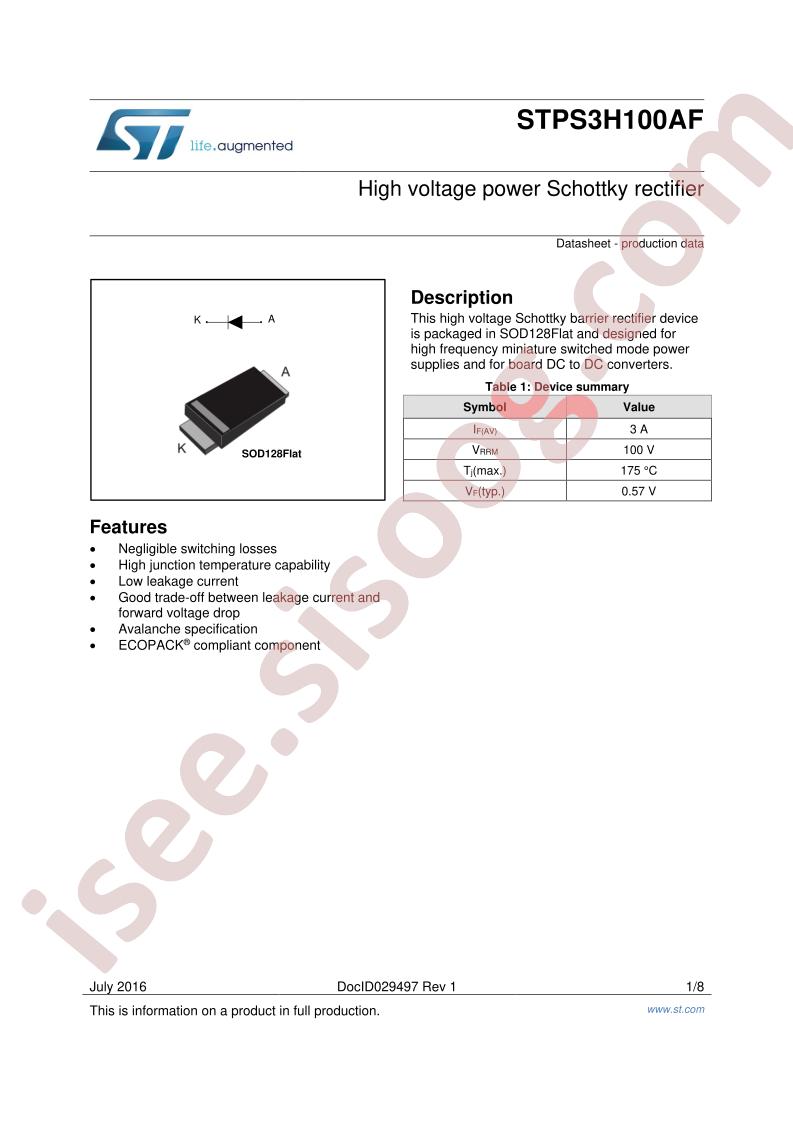 STPS3H100AF Datasheet