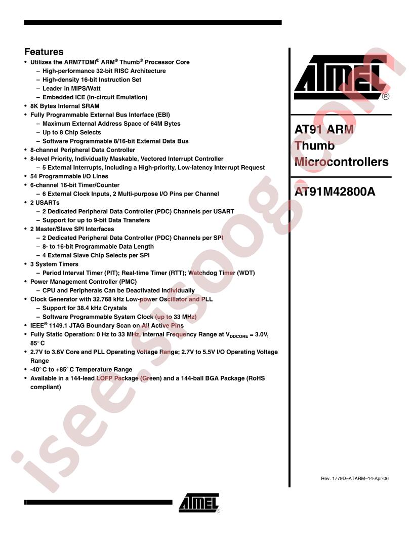 AT91M42800A Datasheet