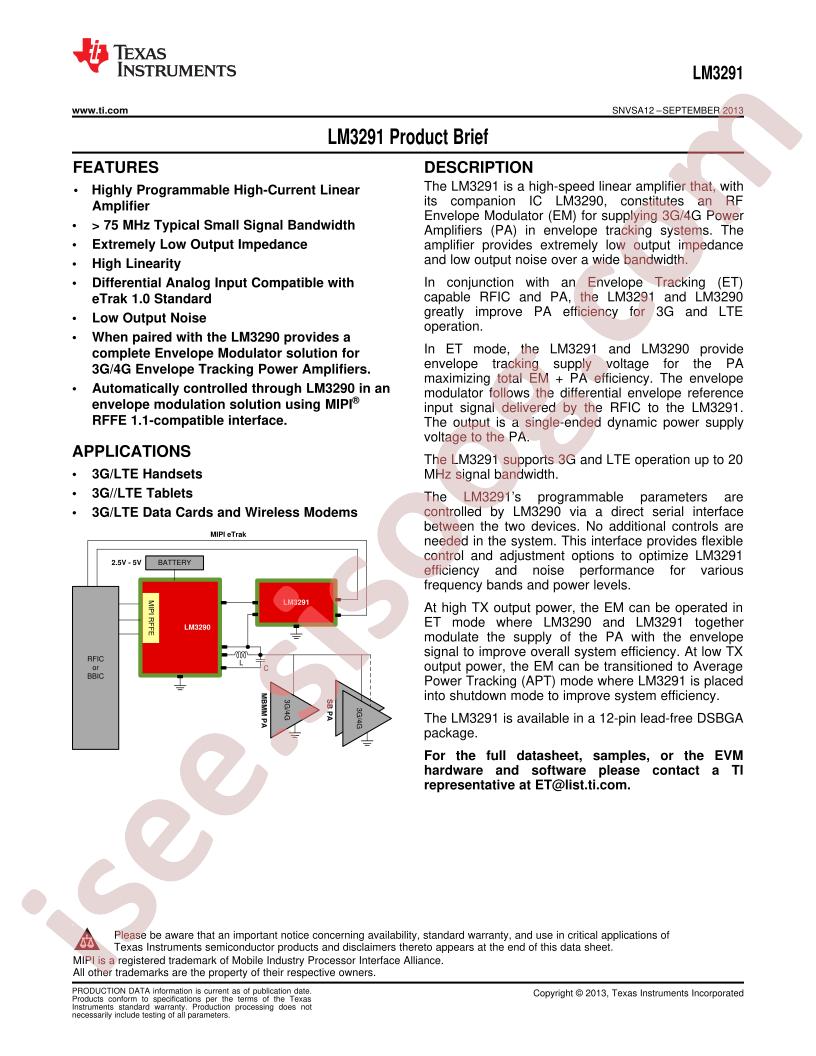 LM3291 Product Brief