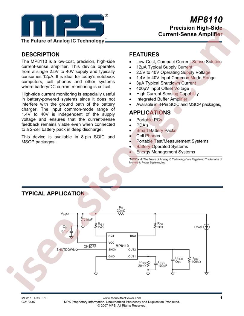 MP8110 Datasheet