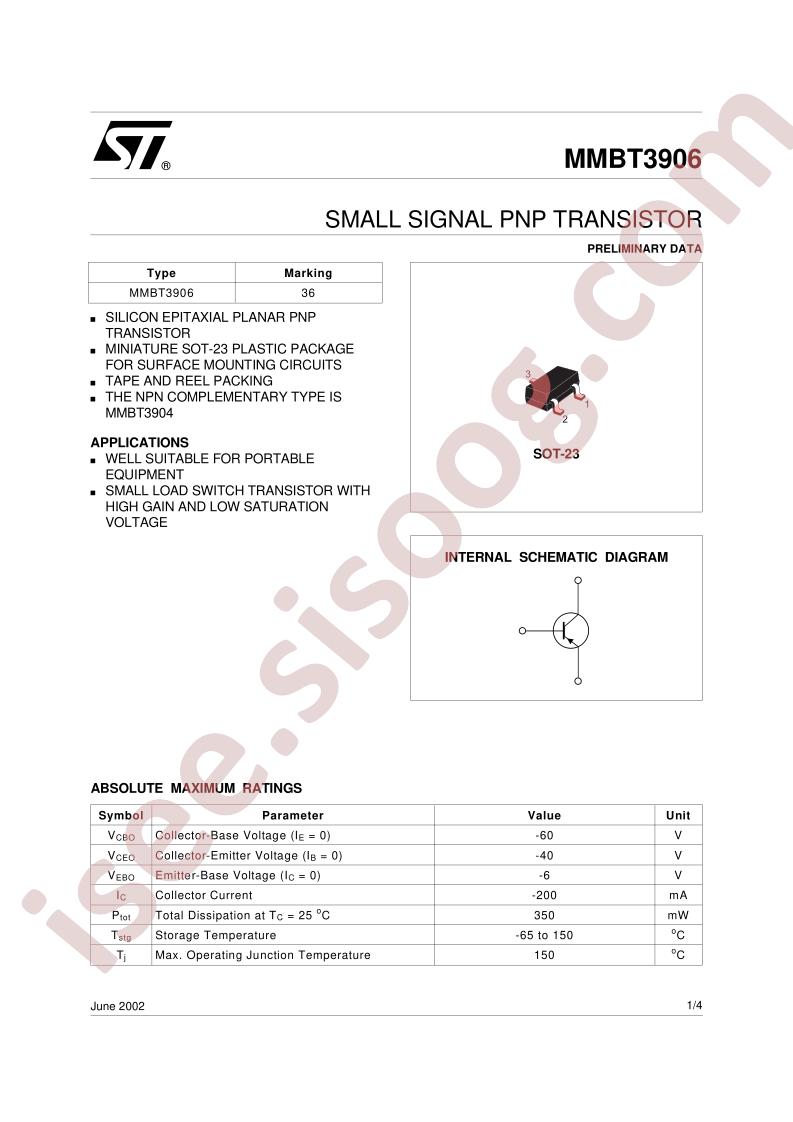 MMBT3906 Datasheet