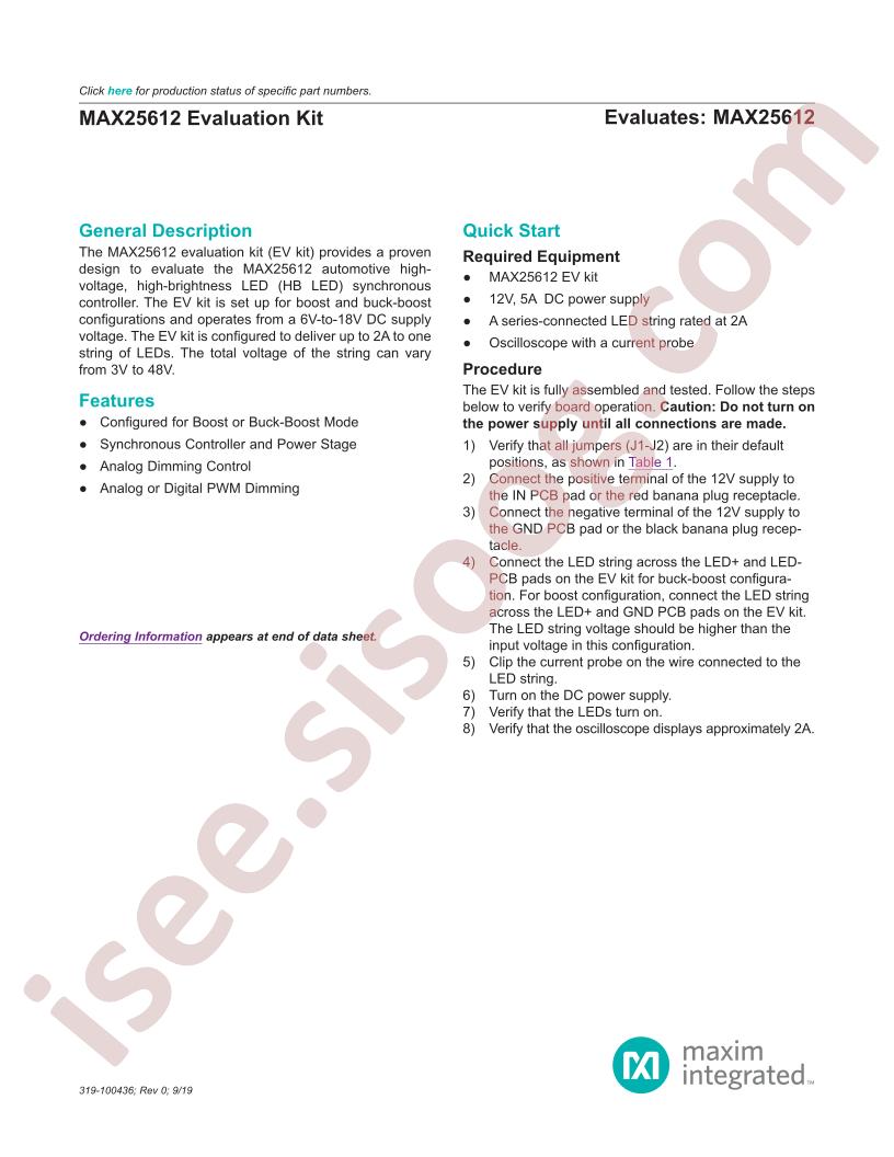 MAX25612 Evaluation Kit