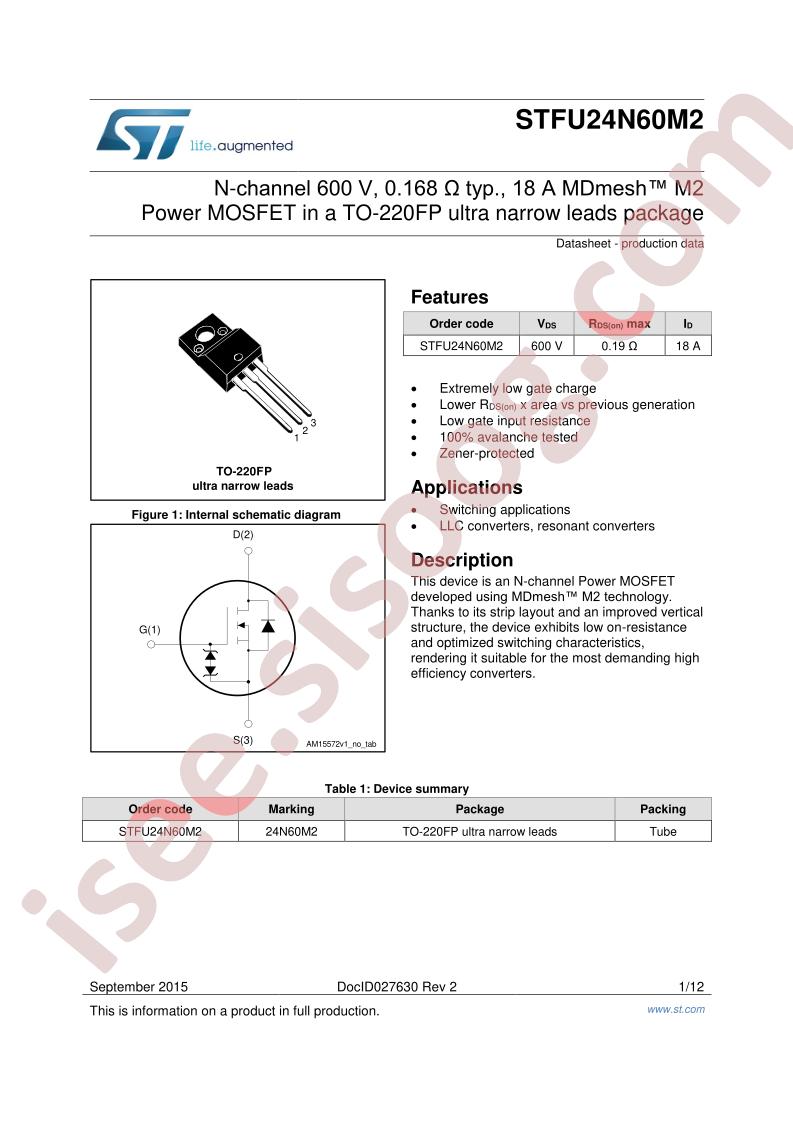 STFU24N60M2