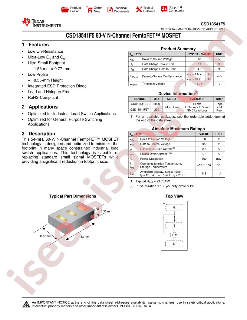 CSD18541F5 Datasheet