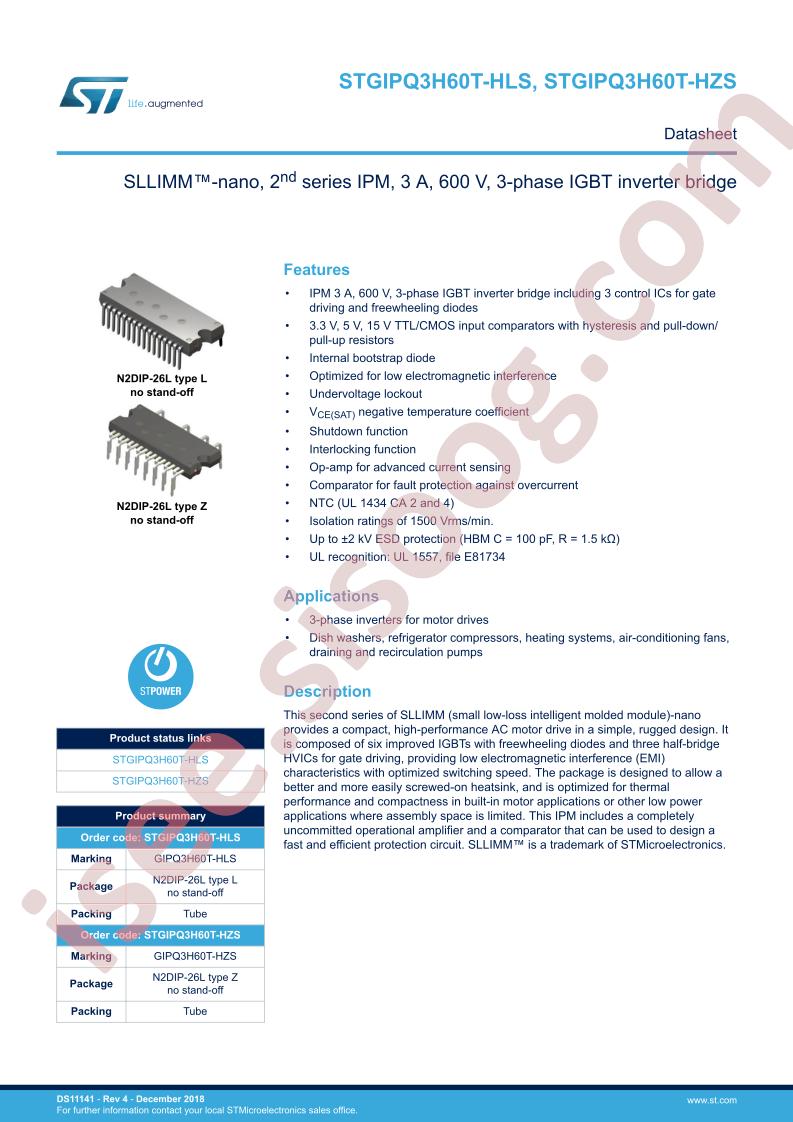 STGIPQ3H20T-H(L,Z)S Datasheet