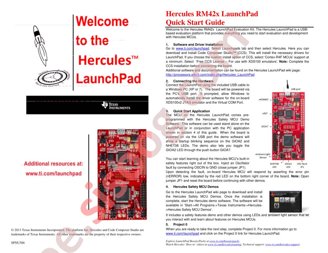 Hercules RM42x LaunchPad Quick Start Guide