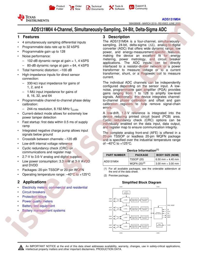 ADS131M04 Datasheet