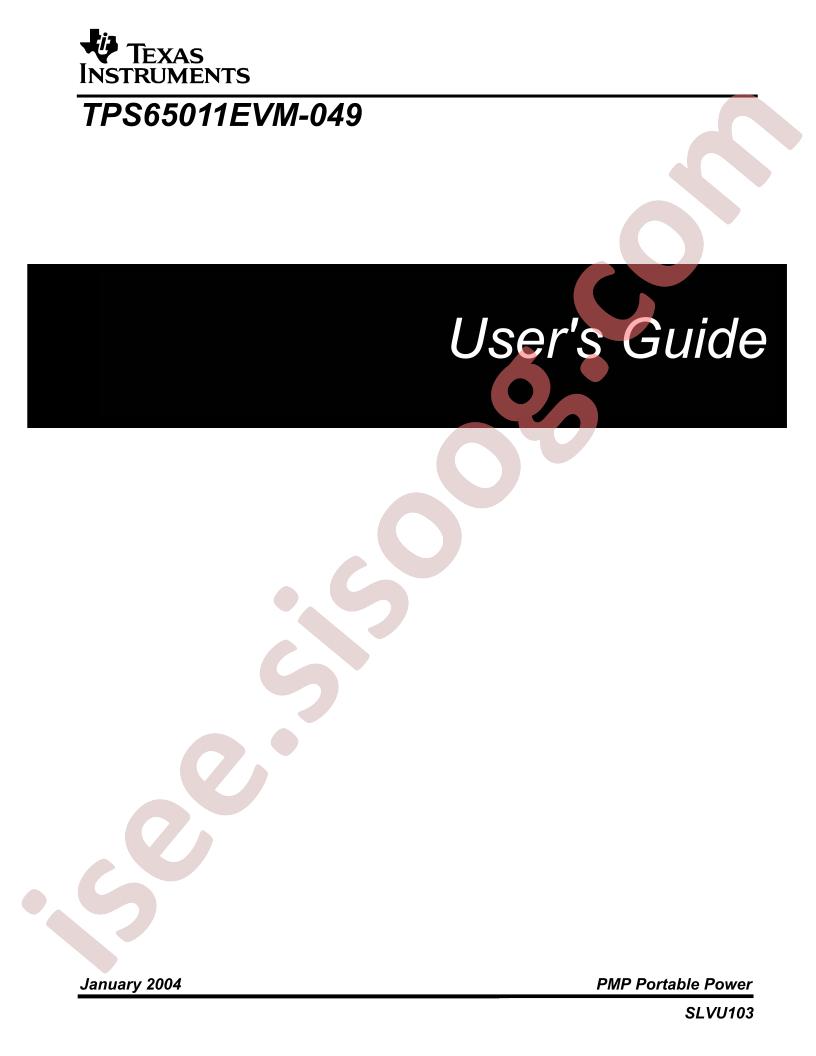 TPS65011EVM-049 User Guide