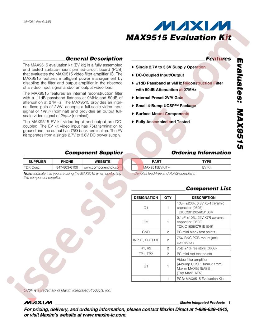 MAX9515 Eval Kit