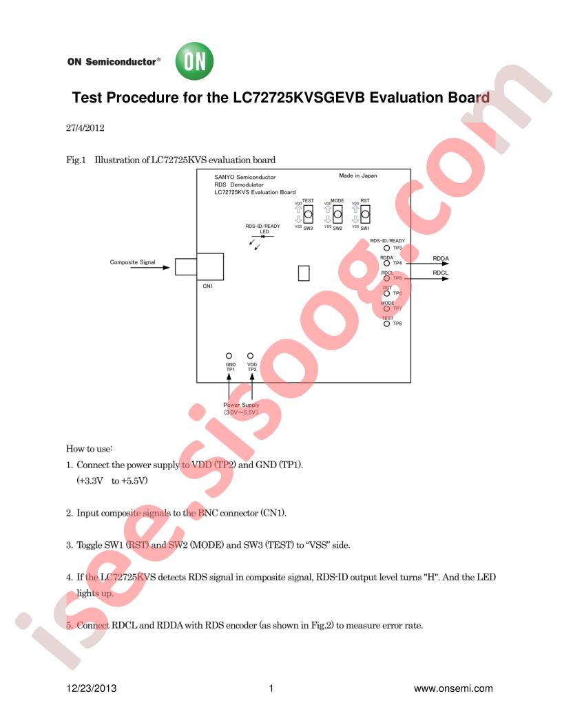 LC72725KVSGEVB Test Procedure