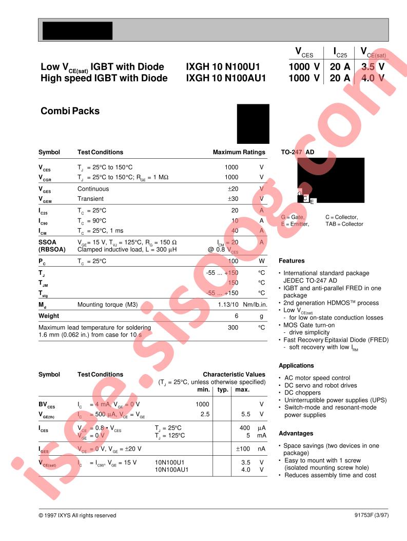 IXGH10N100U1/AU1