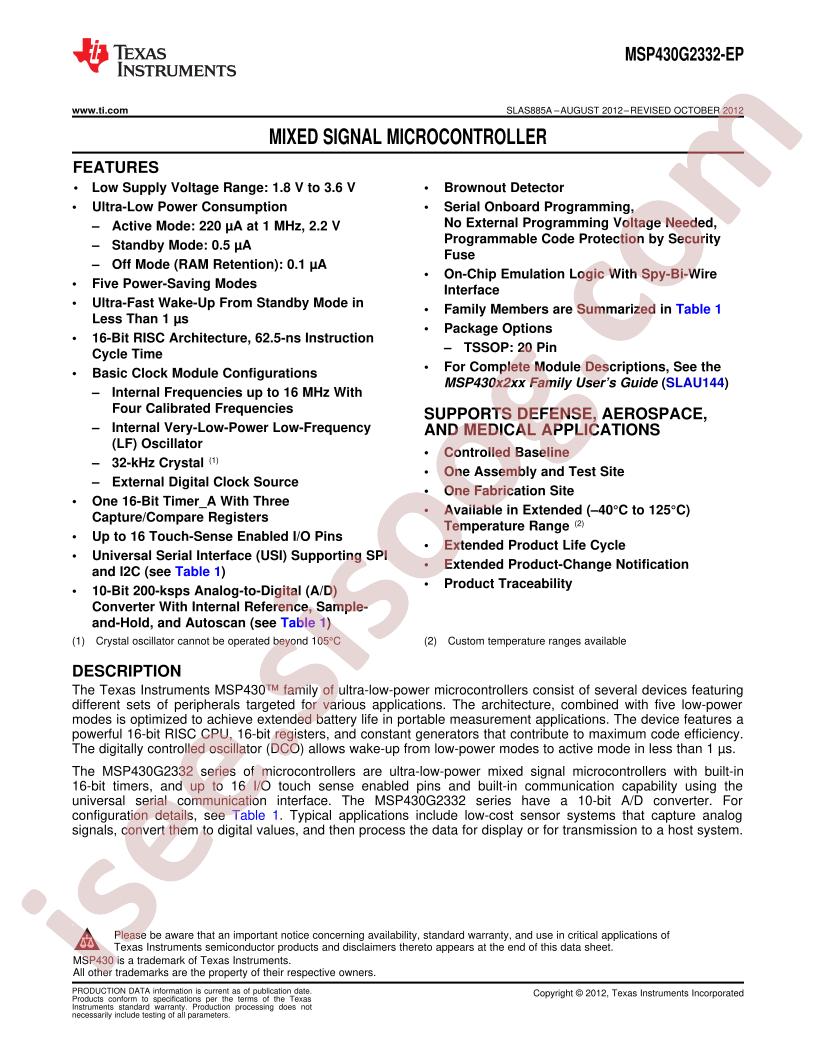 MSP430G2332-EP Datasheet