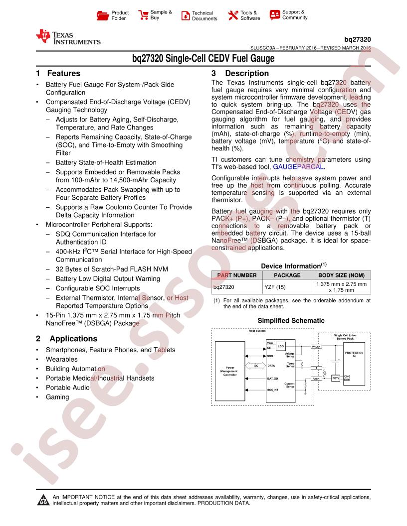 BQ27320 Datasheet