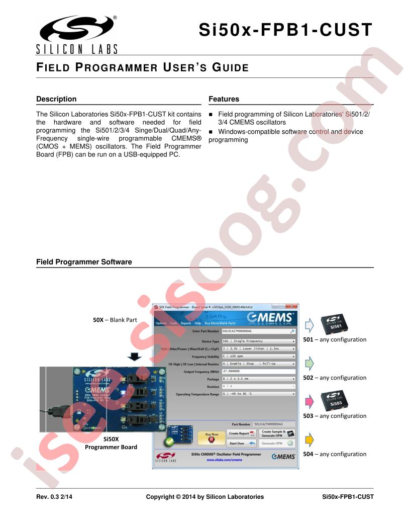 Si50x-FPB1-CUST Field Programmer Guide