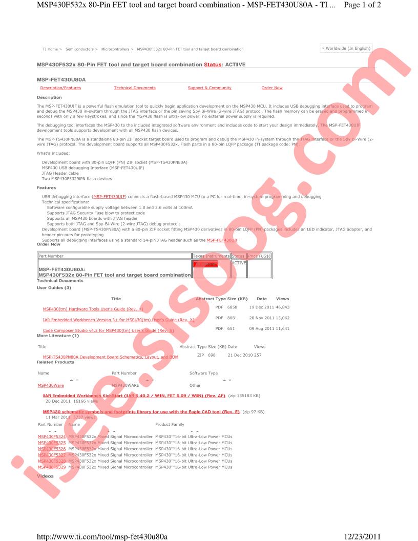 MSP-FET430U80A Overview