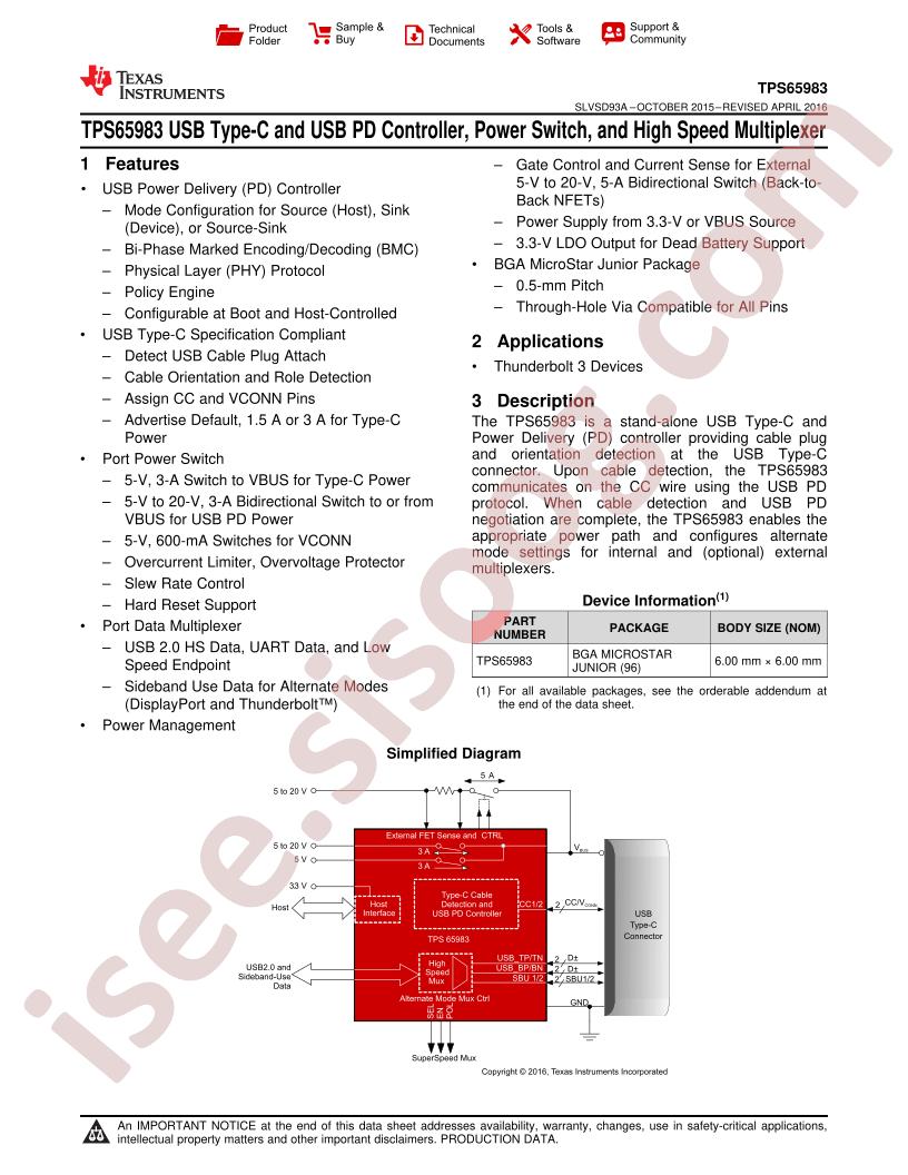 TPS65983 Datasheet