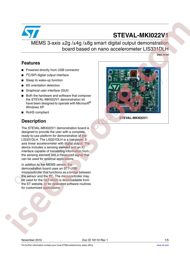 STEVAL-MKI022V1 Data Brief