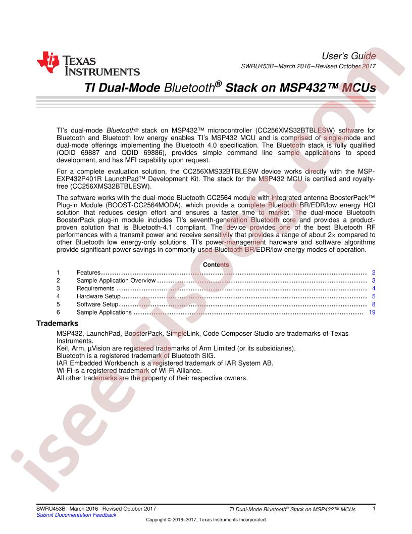 TI Dual-Mode Bluetooth® Stack on MSP432 MCUs User Guide