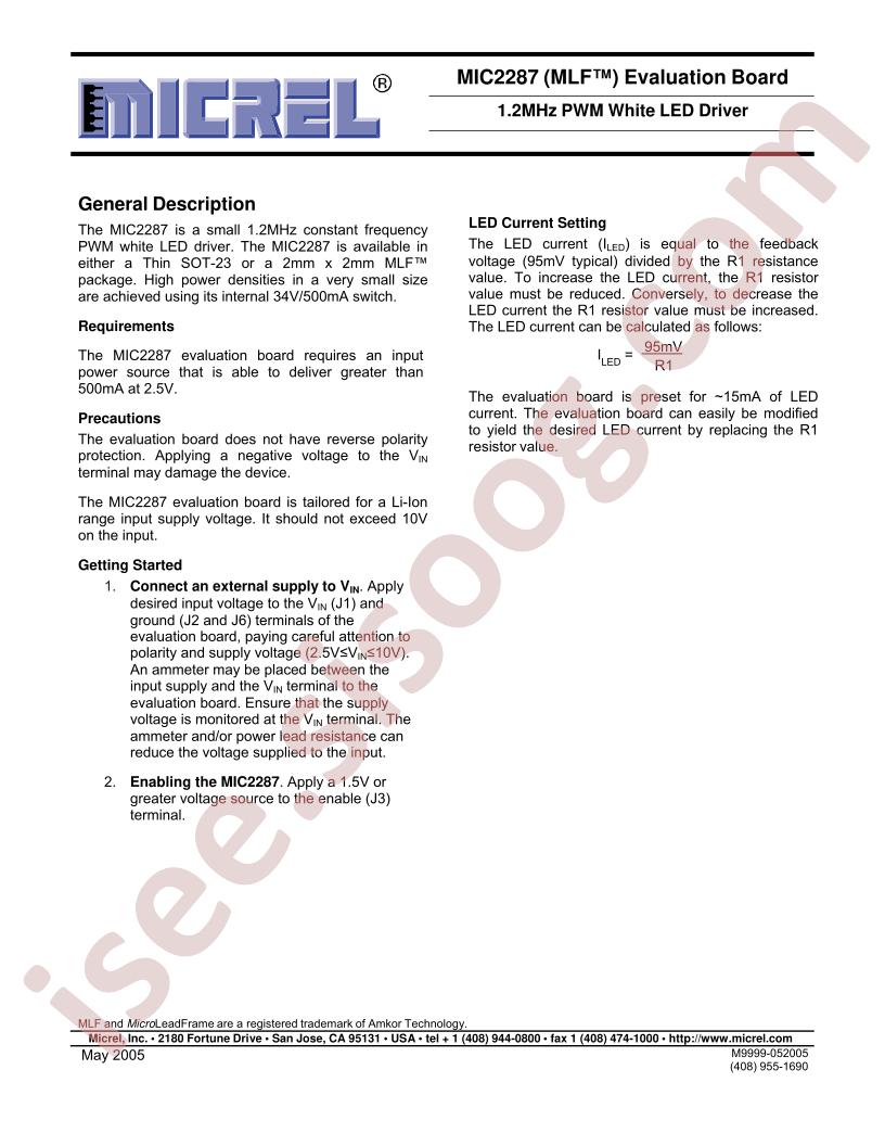 MIC2287 (MLF™) Eval Board