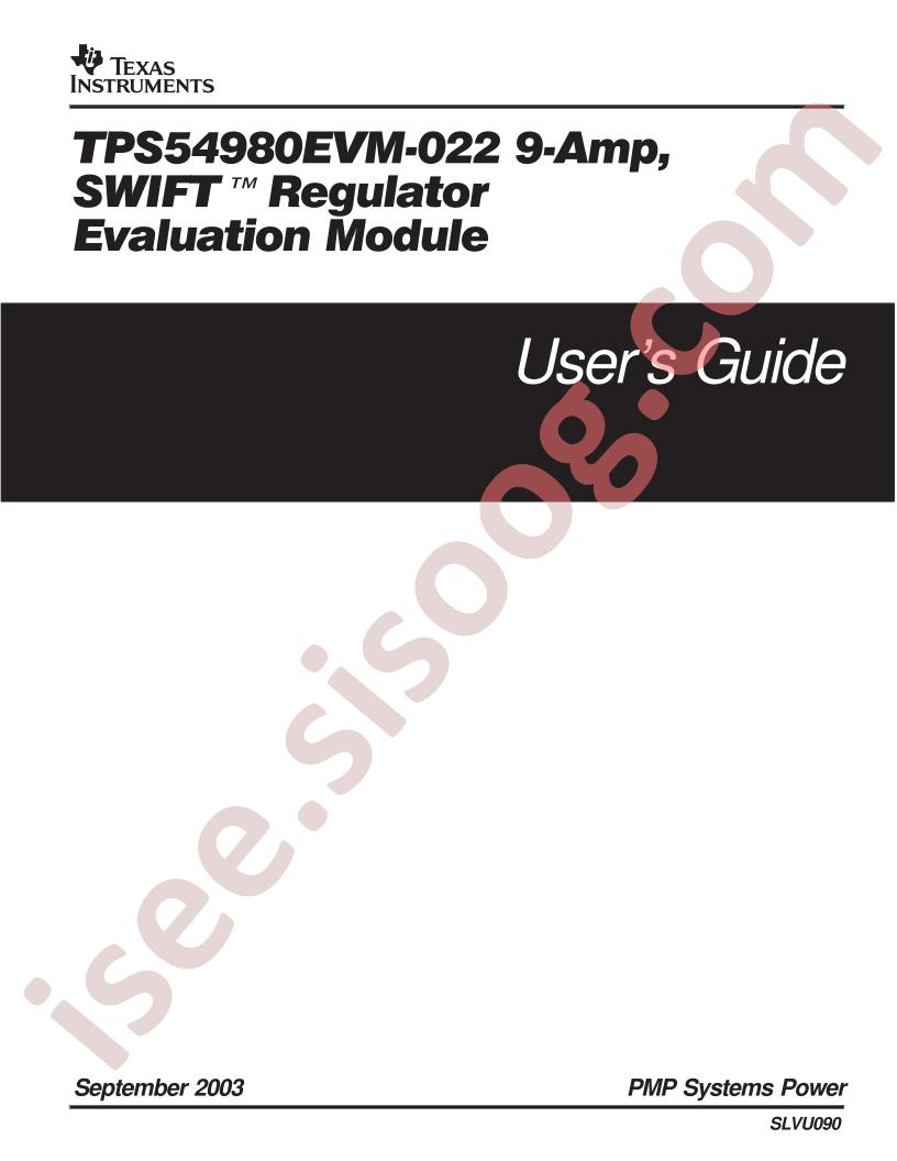 TPS54980EVM-022 User Guide