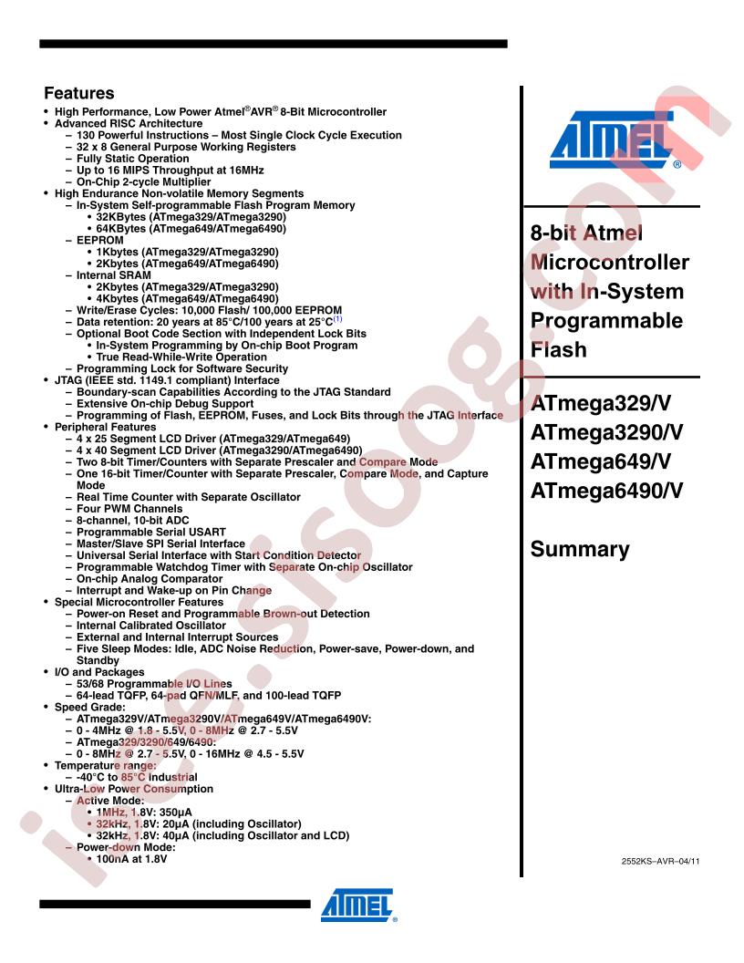 ATmega329, 649, 3290, 6490(V) Summary