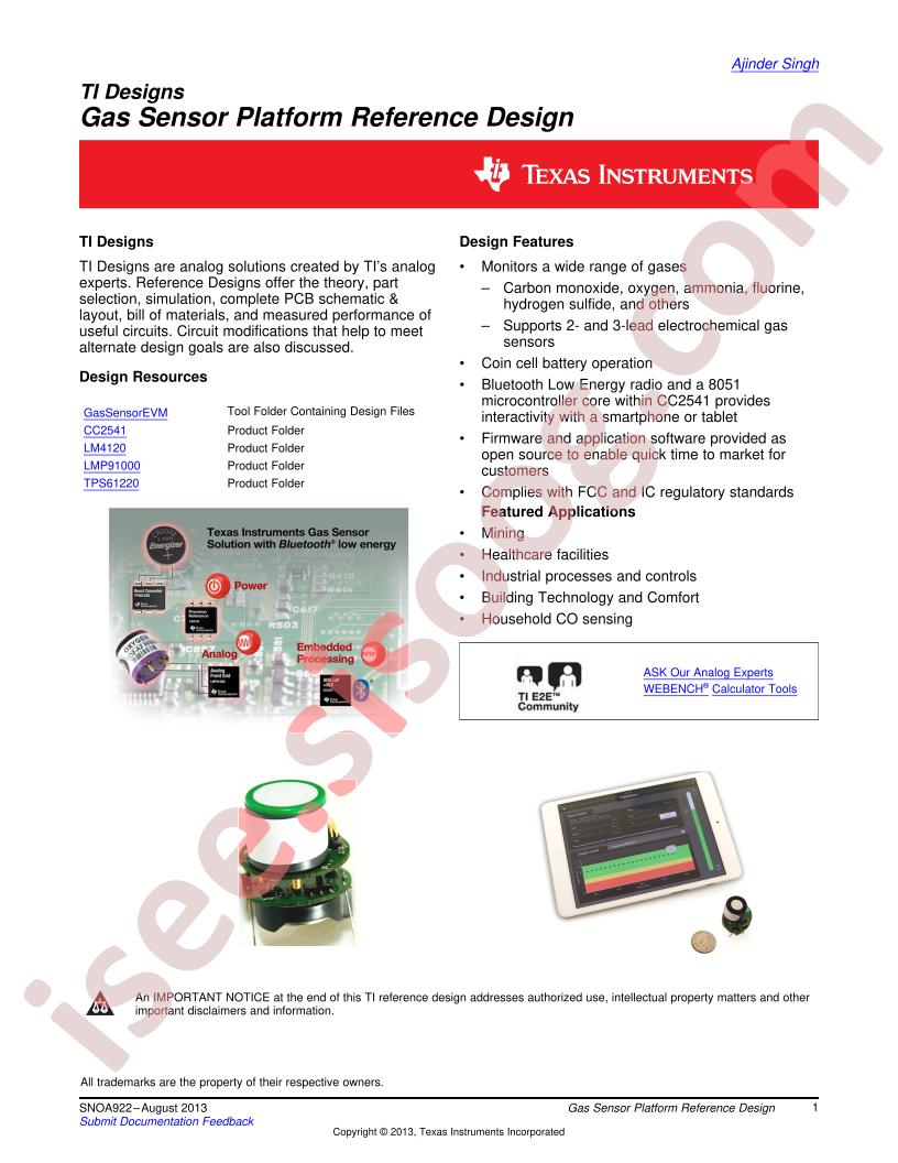 Gas Sensor Platform Ref Design Guide