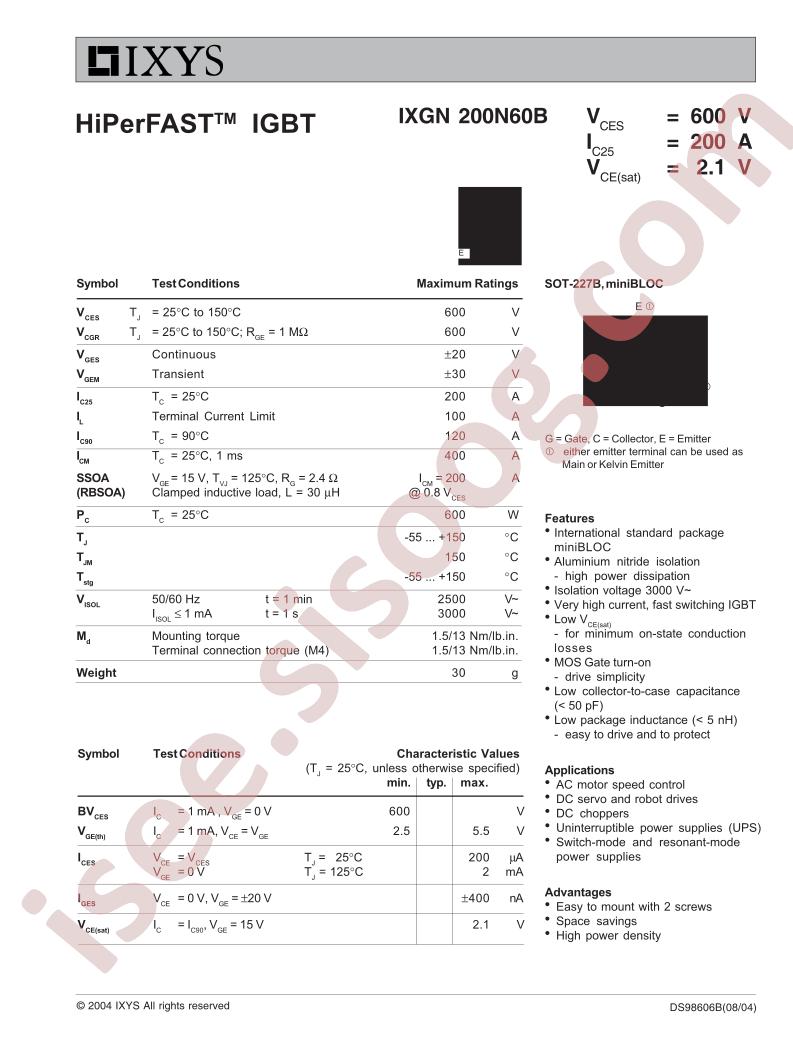IXGN200N60B