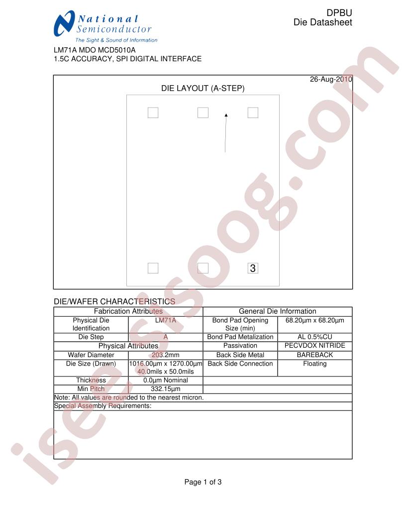 LM71A MDO Die Datasheet