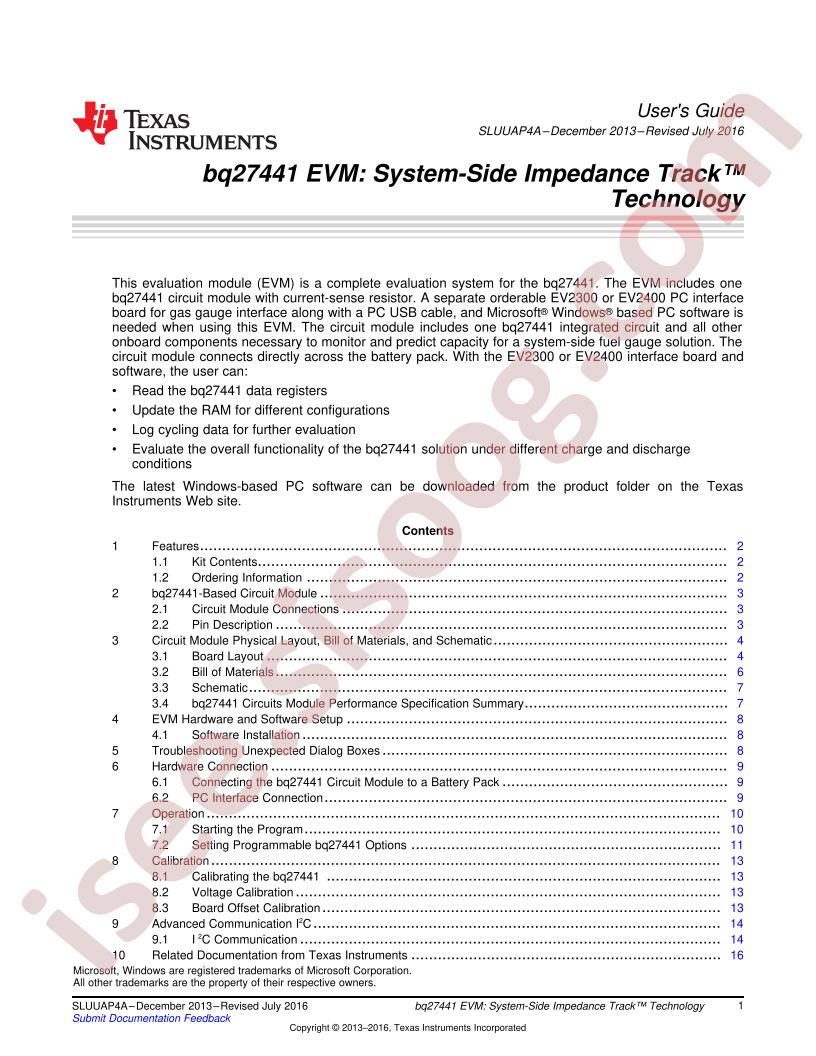 BQ27441EVM User Guide