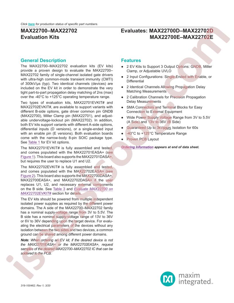 MAX22700-02 Evaluation Kits